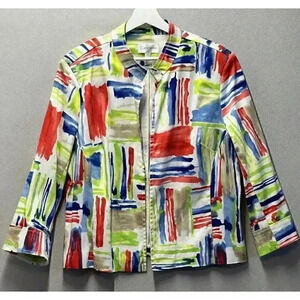 Vintage ERIN LONDON Women's Sz XL Rainbow Water Color Open Front Cardigan Jacket